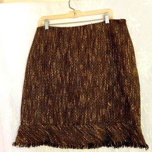 Fringed Brown Mini Skirt, size 14
